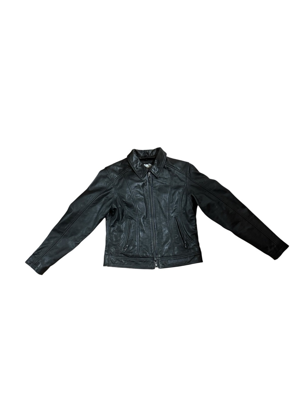 Harley Davidson Black Leather Jacket Wings Graphic S